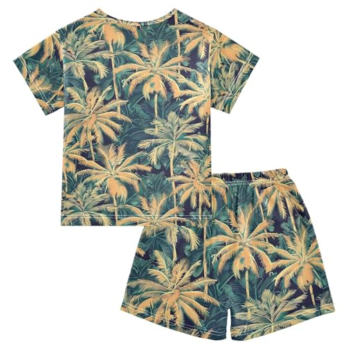 ALAZA Palm Leaf Tree Pajamas Short Sleeve 2 Piece Sleepwear Top and Bottom Pajama Set Unisex2