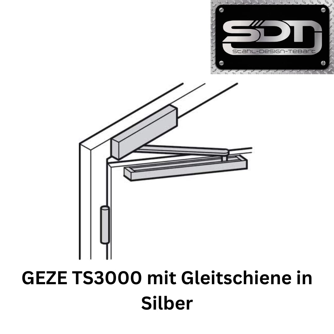 stahl-design-tebart Geze TS 3000 V Cierrapuertas para aplicaciones versátiles, tamaño EN 1-4, paquete completo con riel deslizante plata EV1, nº:028348, SDT34669-001