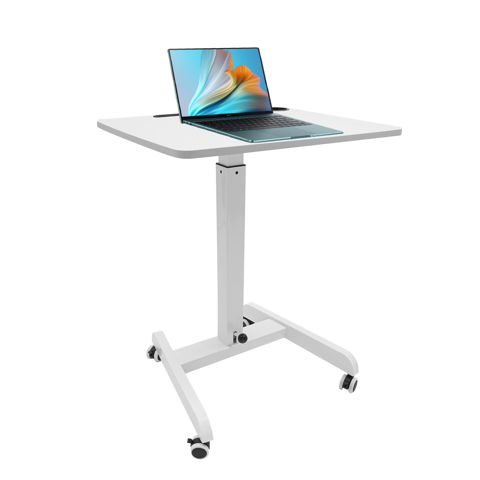 White Pneumatic Mobile Standing Desk 20 5x23 6in Top 44 2in Height 33lb Capacity 4 Locking Wheels for