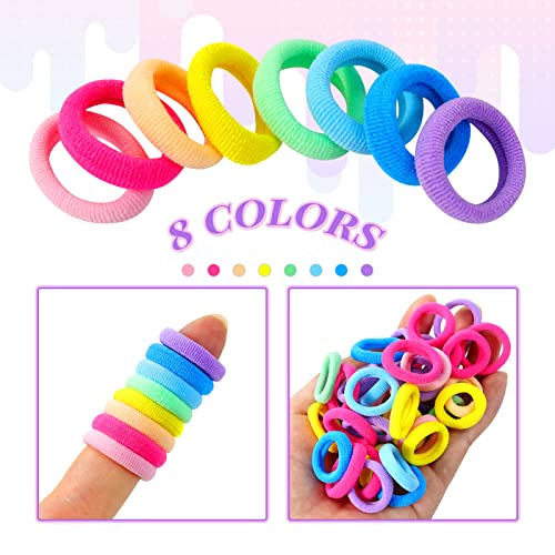 Hanyousheng 200 Stück Haargummis Mädchen, 8 Farben Klein Haargummi, Mini Nahtlose Haarbänder, Haarband Baby Mehrfarbig Soft Zopfgummi Klein für Mädchen Kinder Kleinkinder Baby