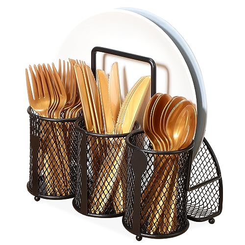 BRIGHTFUFU Metal Cutlery Holder Portable Utensil Organizer with Handle for Outdoor Parties Picnics Multi Functional Storage Box for Easy Carrying Stylish Tableware Display