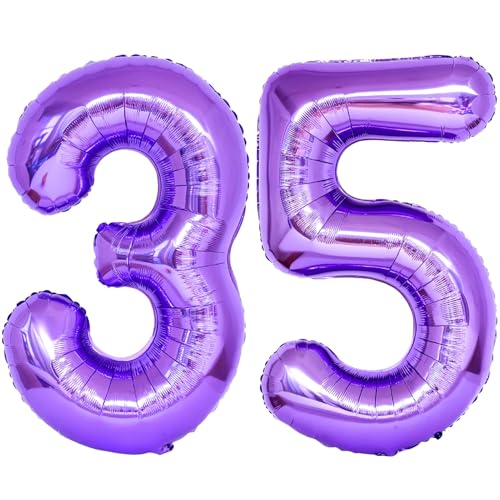 Image of Number 35 Purple Balloons 40 Inch Giant Purple Foil 35 Helium Balloons for 35th Purple Birthday Party Supplies 35th Anniversary Events Decorations