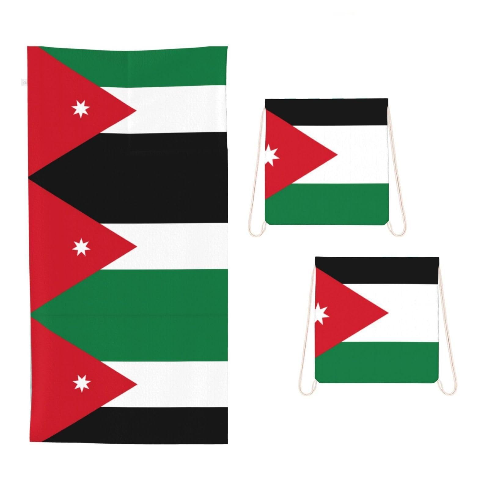 CNTDBU Jordanian flag 2 in 1 Packable Towel Bag-Large Beach Towel with Stuff Sack, Super Absorbent Microfiber Travel Towel for Pool