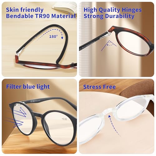 Image of BLUEMOKY Reading Glasses for Men and Women: Blue Light Round Classic Eyeglasses - Computer Readers Glasses