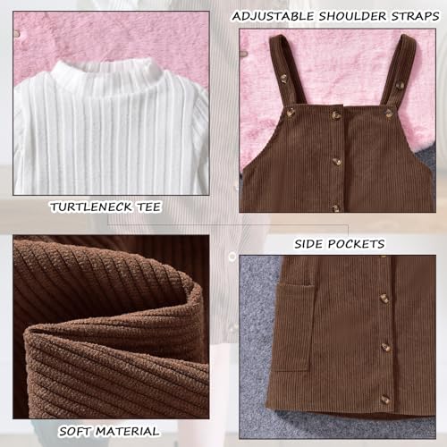 HINTINA Toddler Little Girl Corduroy Button Down Overall Dress Set 2-7Y4