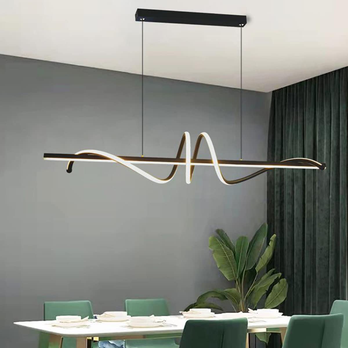 Lampadario moderno LED Tavolo da pranzo Lampada a sospensione Lampada a sospensione moderna design a spirale Lampadari LED dimmerabili con plafoniere telecomandate per studio sala da pranzo (nero, L10