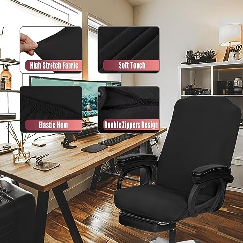 Image of SARAFLORA 2 Pack Office Chair Cover, Stretchable Desk Chair Cover Removable Computer Chair Cover for Office Chair with Zipper Universal Spandex Rotating Chair Cover Anti-dust Chair Slipcover,Black