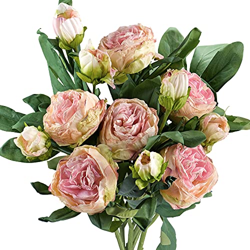 Image of FiveSeasonStuff Vintage Blush Pink Peonies - Realistic Artificial Silk Flowers with Dry-Look Petals, 6 Stems for Rustic Home & Wedding Bridesmaids Bouquet Bridal Showers