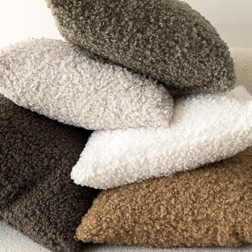 Image of Foindtower Set of 2 Curly Teddy Wool Pillow Covers Decorative Boucle Textured Lumbar Throw Pillow Faux Fur Pillowcases Sheepskin Cushion Case for Sofa Bedroom Car 12 inchx20 inch Bronze