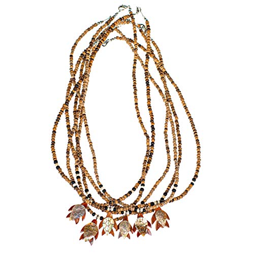 BlueRica Wood & Shell Turtle Pendant on Coconut Beads Necklace3