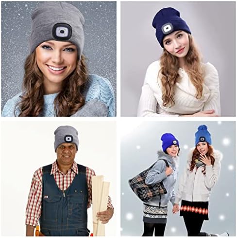 Oumeiou New Warm Bright LED Lighted Beanie Cap Unisex Rechargeable Headlamp Hat Multi-color