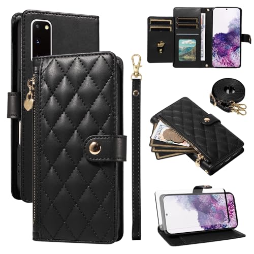 Coque Samsung S20 5G Asuwish avec fermeture éclair et fente cartes en noir et