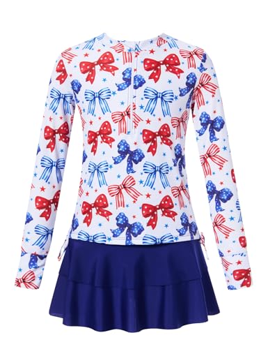 Image of Vogseek 3-12T Girls Rash Guard 2 Pieces Bathing Suit Long Sleeve Swimsuit Swimming Skirt with Shorts Swimwear