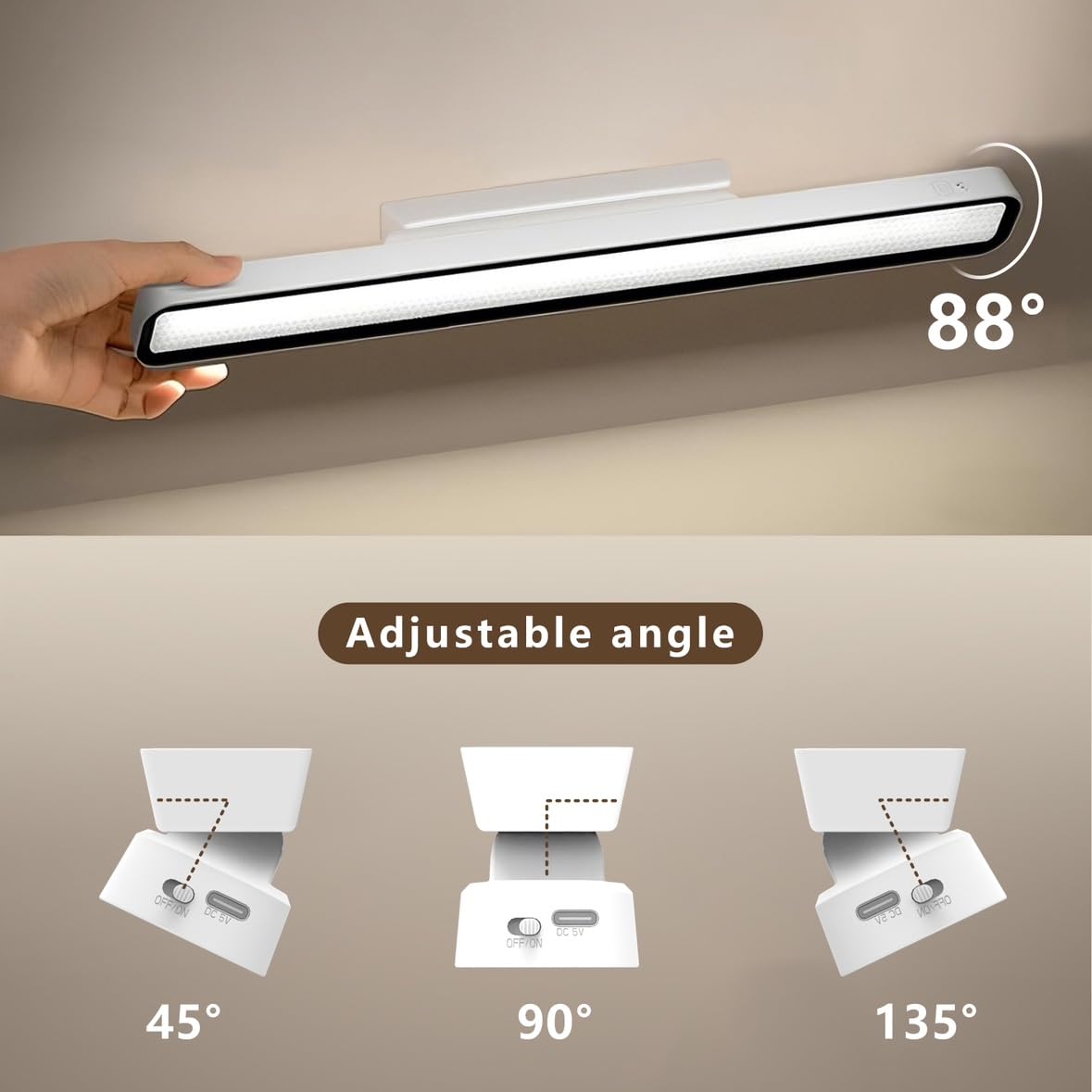 Barra de luz magnética, barra de luz LED recargable de computadora, 3000 K, 4500 K, 6000 K, iluminación de control táctil ajustable de color para oficina, computadora, clóset, recámara