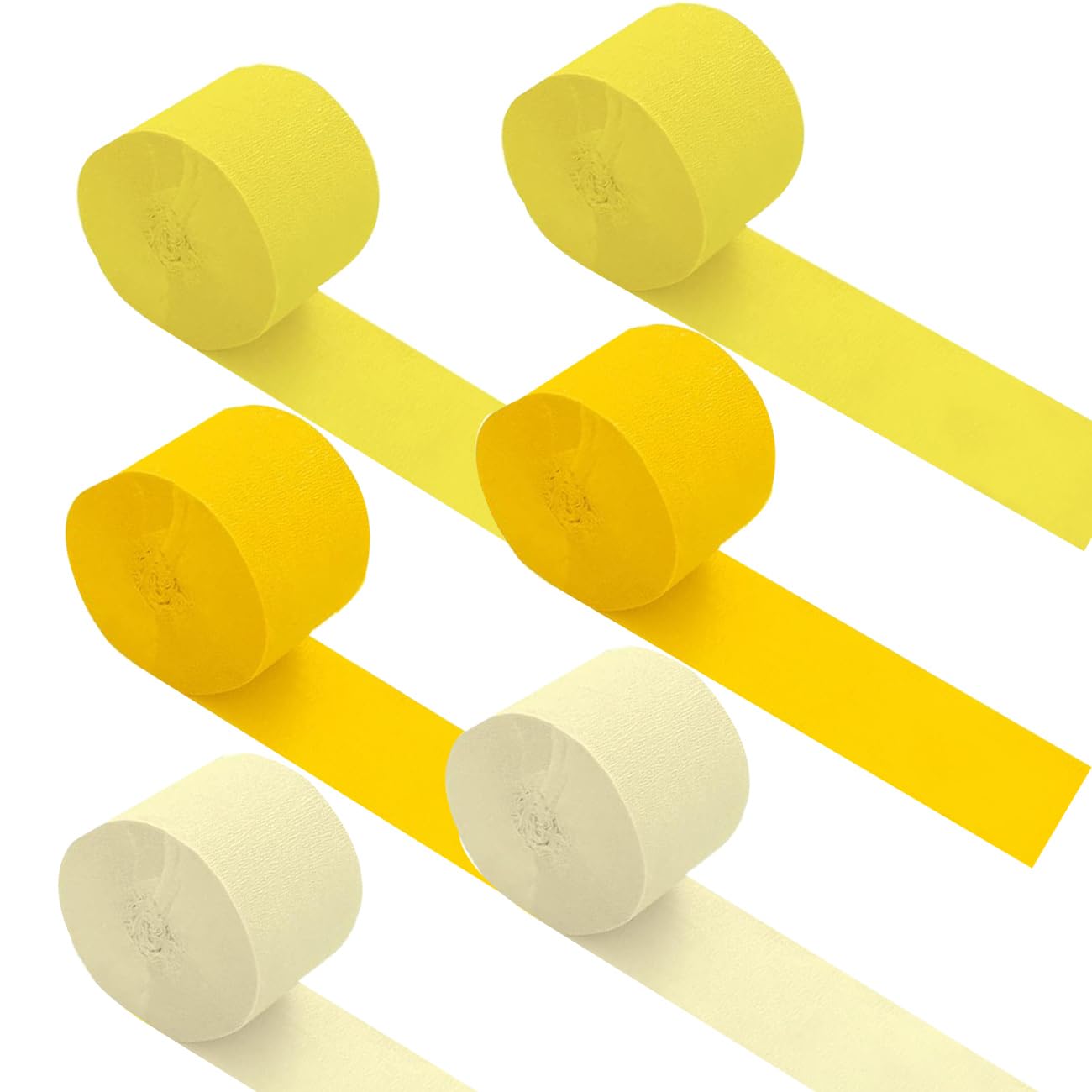 XIKSXITN 6 Rolls Yellow Crepe Paper Streamers in 3 Colors - Yellow Streamers for Party Decoration (1.8 Inch x 82 Ft/Roll)