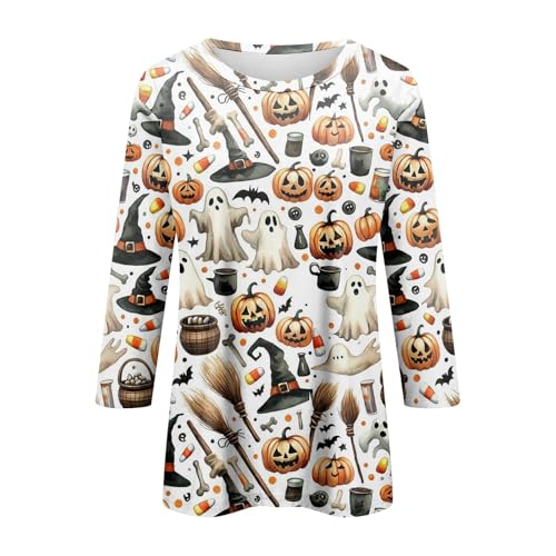 Halloween Shirts for Women 3/4 Sleeve Plus Size Crewneck Loose Fit Cute T Shirt Halloween Costumes for Women 2025