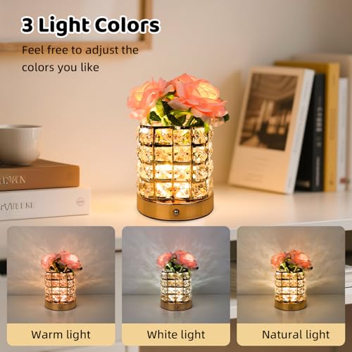Image of 4000mAh Rechargeable Rose Lamp, Cordless Bedside Nightstand Light