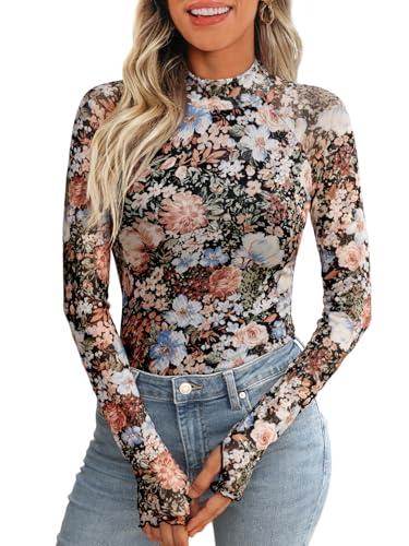 Floral Lace Long Sleeve Going Out Tops for Women - Fashion Fall Outfits 2024