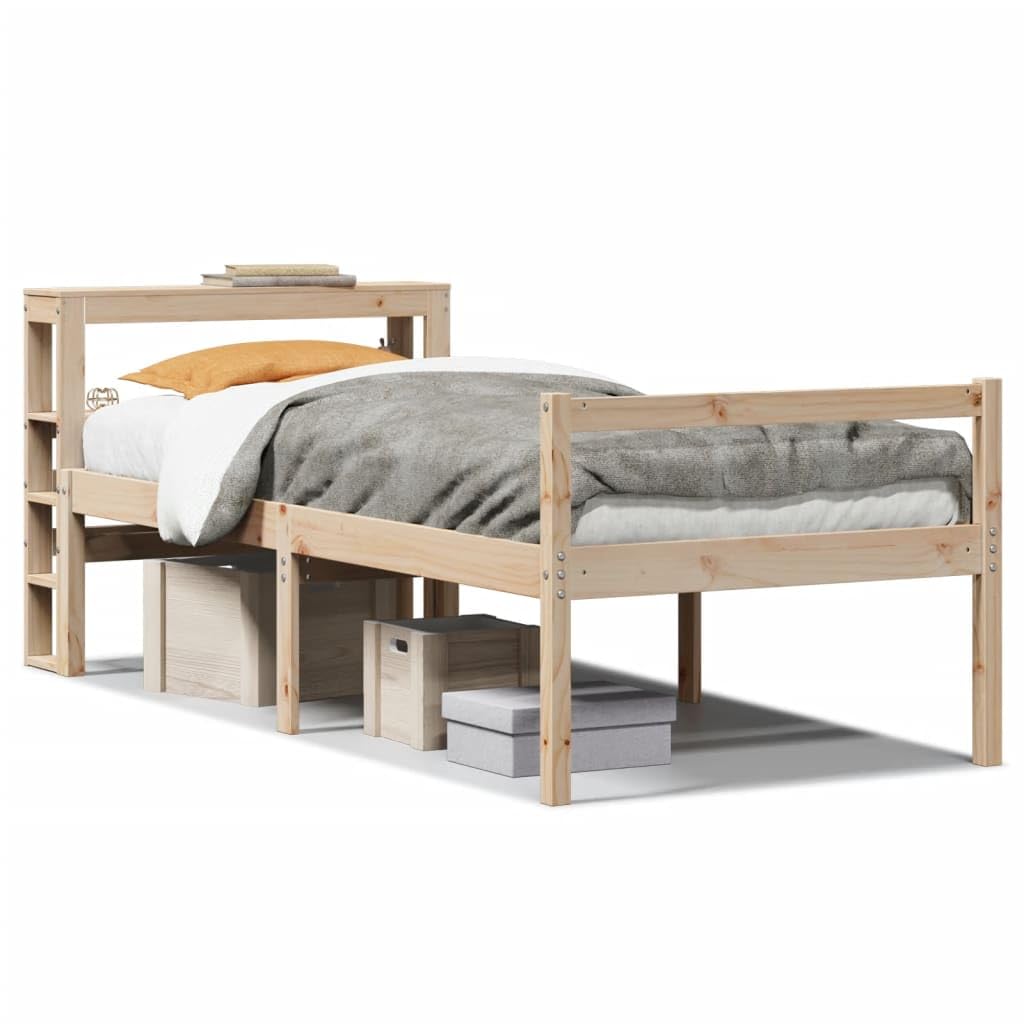 Massivholz Kiefer Seniorengerecht 75x190 cm Braun | Seniorenbett mit Kopfteil 75x190 Massivholz Kiefer Betten für Senioren mit Stauraum und Lattenrost Pflegebett Höhe 44 cm