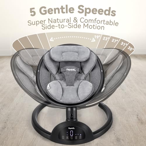 Papablic-Baby-Swing-Bluetooth-Portable-Swing-for-Infants-with-5-Natural-Sway-Speeds-and-3-Recline-Positions-Unique-Breathable-System-Remote-Control