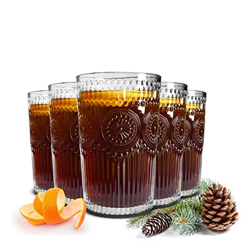 Sendez 6 Longdrinkgläser 340ml mit Relief Sonne Wassergläser Saftgläser Cocktailgläser