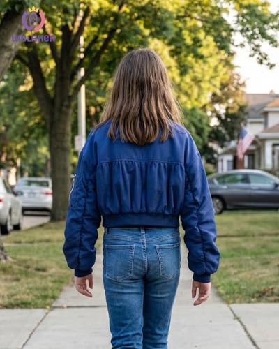 Image of WELAKEN Lightweight Multiple Pockets Zip Up Bomber Jacket for Girls Toddler & Kids II Little Girl's Casual Flight Crop Jacket