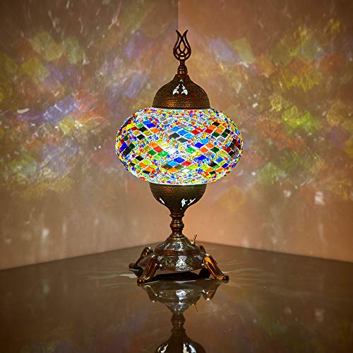 New Bosphorus Stunning Handmade Turkish Moroccan Mosaic Glass Table Desk Bedside Lamp Light With Bronze Base (Multi-Colored) #TOP2