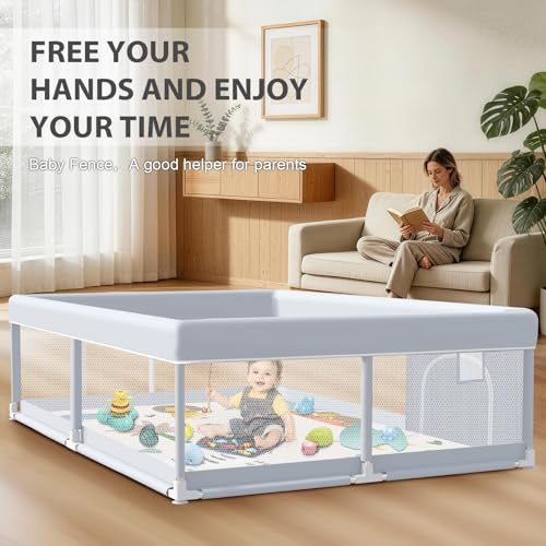 Image of XVISHX Baby Playpen with Mat, 65 x 50 Inch Play Pen Playards, Playpen for Babies and Toddlers, Baby Playard for Indoor & Outdoor Active Center Game Fence, Skin-Friendly Fabric and Soft Breathable Mesh