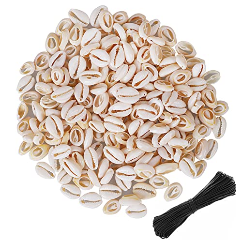 150 PCS White 0.63-0.71 Natural Strong Cowrie Shell Beads Smooth Cut Oval Seashells Beach Seashells with Big Hole for DIY Craft Jewelry Making Adorning Hair Locks and Braids
