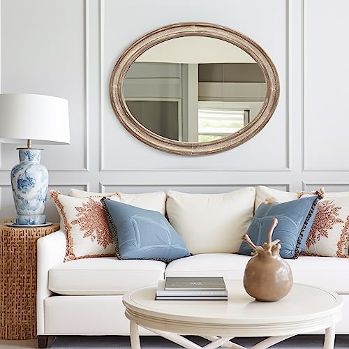 sawsile 24x30'' Rustic Oval Wood Mirror,Decorative Farmhouse Oval Mirrors,Vanity Nature Mirrors for Bedroom, Bathroom, Living Room,or Entryway - Image 6