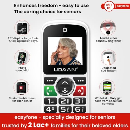 Image of Easyfone Udaan+ 1.8 inch Senior Phone with 20+ Features: Loud Sound, Photo Speed Dial, SOS, Auto-Call Recording, Call Restriction, Includes Care Plan for Quick Ambulance Coordination