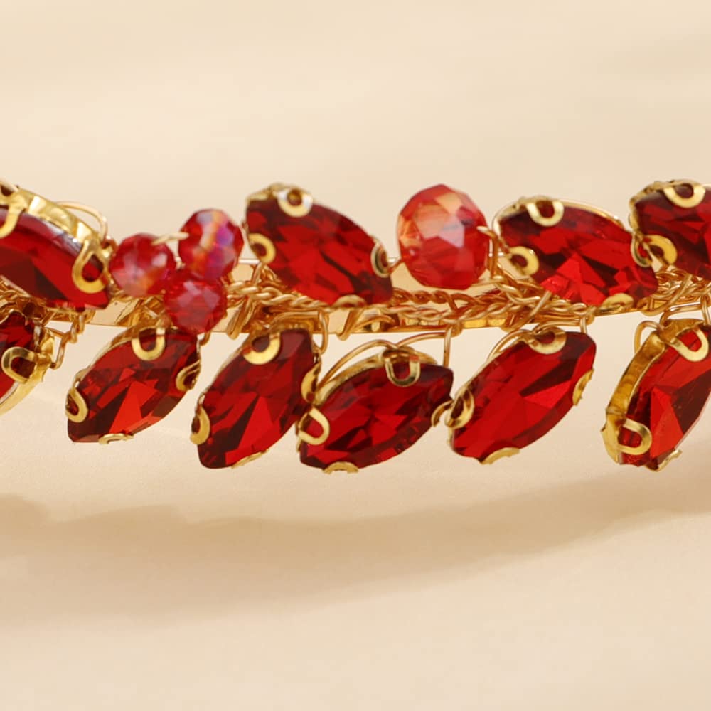 Teyglen Diadema hecha a mano con diamantes de imitación rojos para mujer, accesorios para el cabello de boda (rojo)