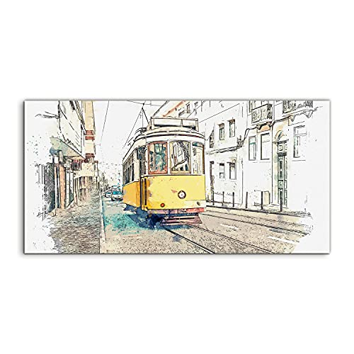 Art Murale Acryl Photo 100x50cm Coloray Tram City Décoration Salon Chambre