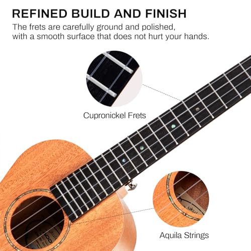 Image of AODSK Concert Ukulele Beginner Solid Mahogany 23 Inch Ukelele Kit with Gig Bag Strap Nylon String Tuner 3 picks Cloth Online Lesson