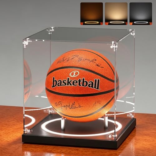 OCEYVI Basketball Display Case with Light UV Protected Basketball Stand Box Full Size for Basketball Fans & Collectors Sports Collectibles Applicable to Standard NBA WNBA Ball Memorabilia Gifts