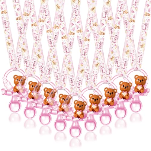 Image of Coume 60 Pcs Baby Shower Pacifiers Necklace Cute Bear Bottle Acrylic Pacifiers Necklaces for Baby Shower Games Guests Gender Reveal Party Favors Prize Decorations DIY (White,Pink,Cute)
