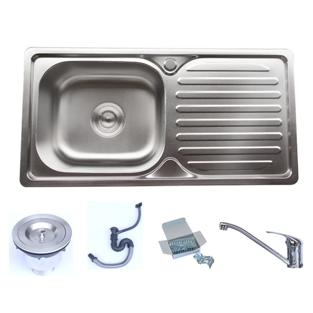 WDSOPK Kitchen Sink with Drainboard - Stainless Steel Topmount Multipurpose Sink for Workstation, Rv, Outdoor Kitchen, or Bar Sink - Single Bowl Basin,Left-Kit B-71.6x37.5cm