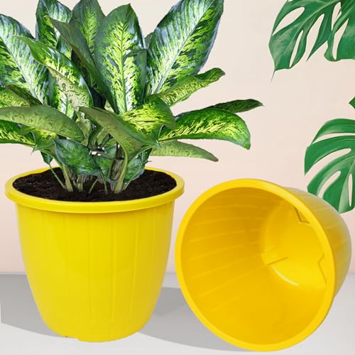 Image of Kuber Industries Flower Pot | Flower Pots for Indoor & Outdoor | Plastic Pot for Gardening | Planter for Flower | Balcony Pots for Home Decor | Duro Flower Pot | 10 Inch | Pack of 5 | Multi