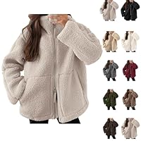 Teddyjacke Damen Fleecejacke Warme Dicke Freizeit Zwei-Wege Reißverschluss Winterjacke Einfarbig Teddyfleece Teddy Jacke mit Taschen und Reißverschluss Wintermantel Winterjacke 2025 Plüschjacke