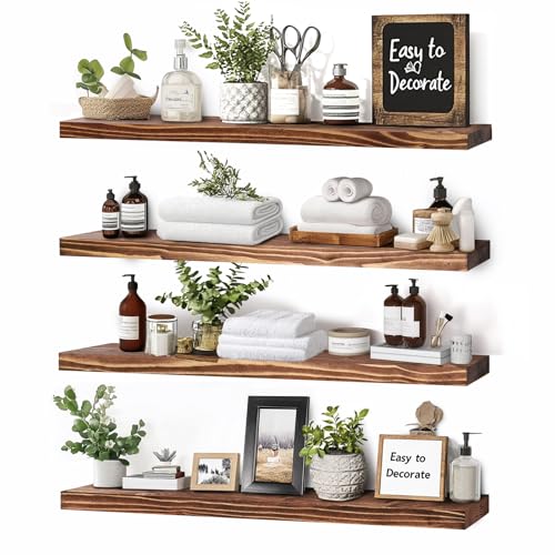 Floatingwallshelves4packrusticbrown16inchwoodenwallshelvesforstorageanddecormultifunctionalandeasytoinstallforlivingroombedroomandkitchen Urban Country Home Decor Floating wall shelves 4 pack rustic brown 16 inch wooden wall shelves for storage and decor multi functional and easy to install for living room bedroom and kitchen urban country home decor