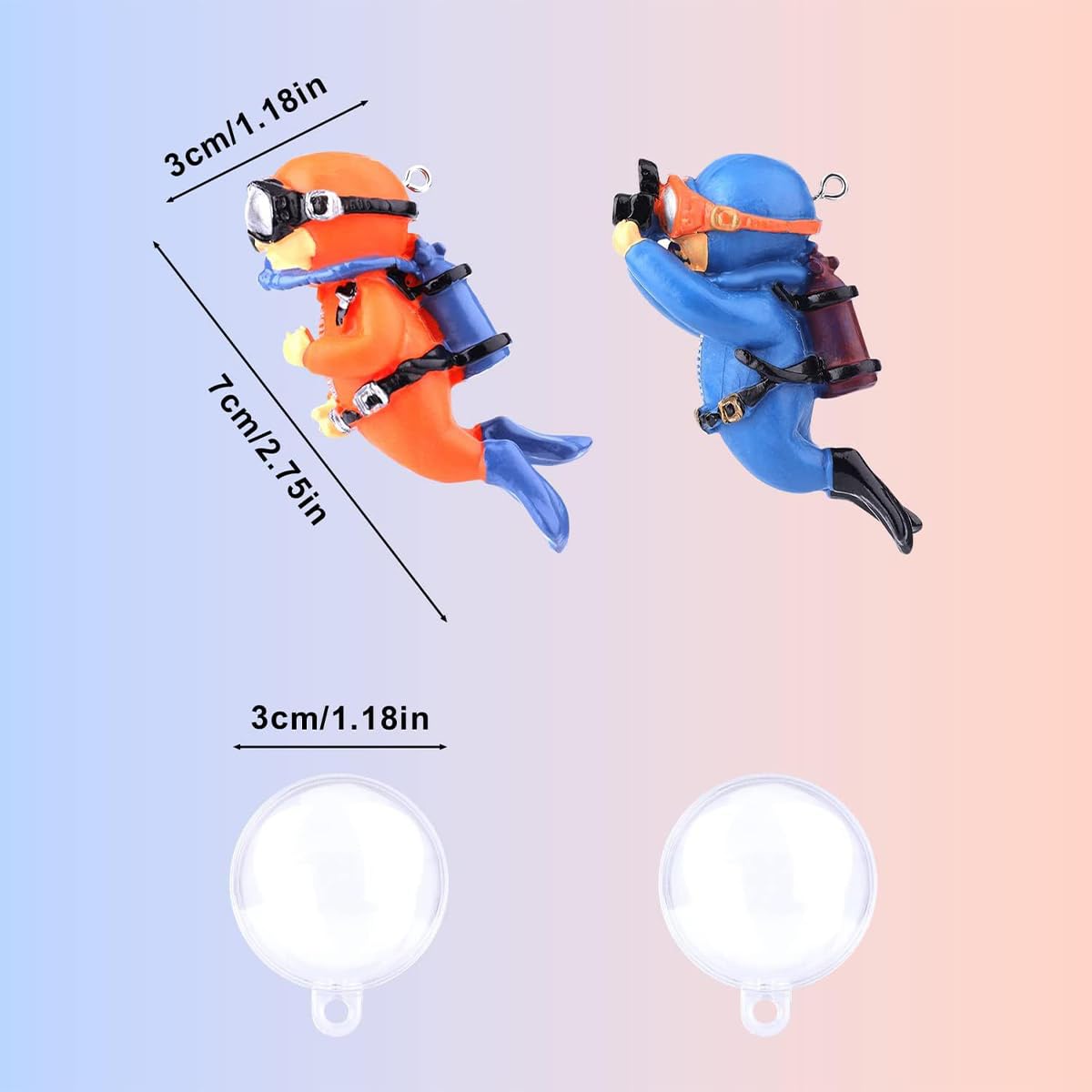 VOANZO 2PCS Aquarium Ornaments Fish Tank Decorations Floating Mini Diver Ornament -Orange+Blue - Image 3