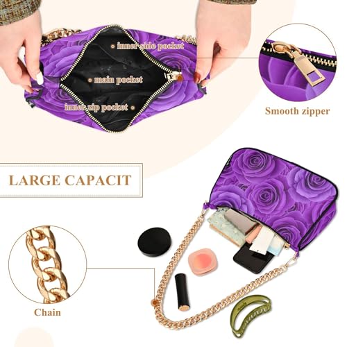 Zipper Retro Formal Purse Hobo Vivid Floral Purple Flowers Tote Handbags Women Shoulder Handbag Aesthetic with Chain Strap4