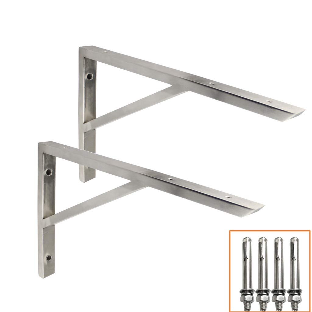 Lot de 2 supports d'étagère en acier inoxydable épais de 13 mm d'épaisseur, support de tube carré de 25 mm de large, super roulement de charge, envoyer des vis d'expansion, adaptés à diverses scènes