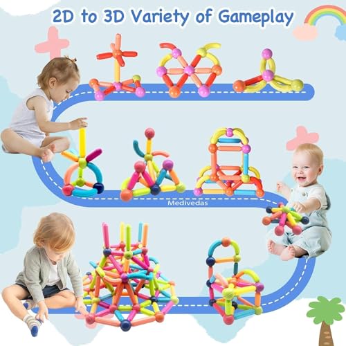 Image of Kids Craft Jumbo Size Magnetic Sticks Building Blocks for Kids Magnetic Toys for Boys Age 3+ Year Old Educational Stem Learning Magnet Stick with Balls Game Set (25 Pcs Magnetic Sticks-Ball)
