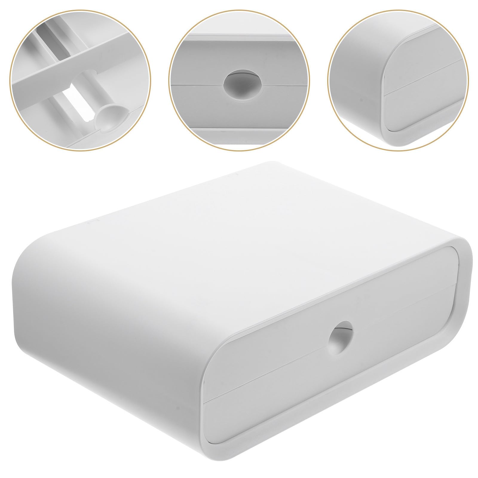 Rialzo per Monitor in Plastica Bianco con Cassetto Scorrevole, Bordi Delicati e Arrotondati, Supporto da Scrivania per Ufficio e Camera con Facile Organizzazione