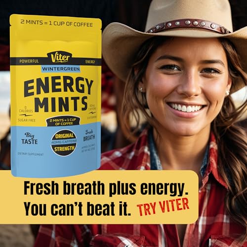 Image of Viter Energy 40mg Caffeine Mints - Sugar Free, B Vitamins, Vegan, Boosts Fast Energized Alert Focus, Caffeinated Nootropic Supplement Pills (Wintergreen Flavor, 8oz, Bulk Bag)