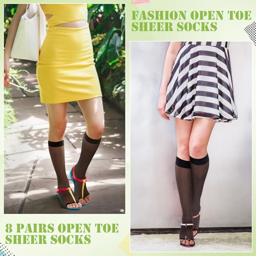 Bonuci 8 Pairs Toeless Socks Sheer Knee High Open Toe Trouser Socks Long Open Toe Feet Stockings for Women4