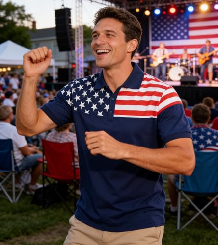 Camiseta polo patriótica para hombre Unifaco con diseño de bandera estadounidense, tejido Dry Fit, manga corta, ideal para golf, celebraciones del 4 de julio y uso casual miniatura 3