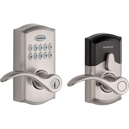 Kwikset SmartCode 955 Keypad Electronic Lever Door Lock Deadbolt Alternative with Pembroke Door Handle Lever Featuring SmartKey Security in Satin Nickel