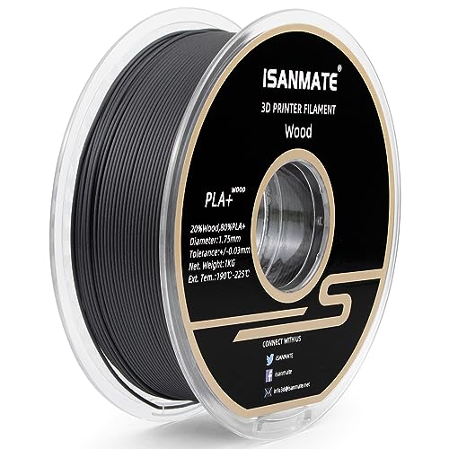 Image of iSANMATE 3D Printer Filament, Ebony Wood PLA Filament 1.75mm, + /- 0.03mm Accuracy, 1kg /Spool (20% Real Wood Fiber)